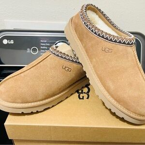 UGG Tan Loafers Slip-Ons with Plush Trim